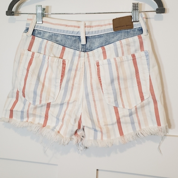 American Eagle Red White Blue Hi Rise Mom Shorts Cotton Size 00 - Picture 2 of 13